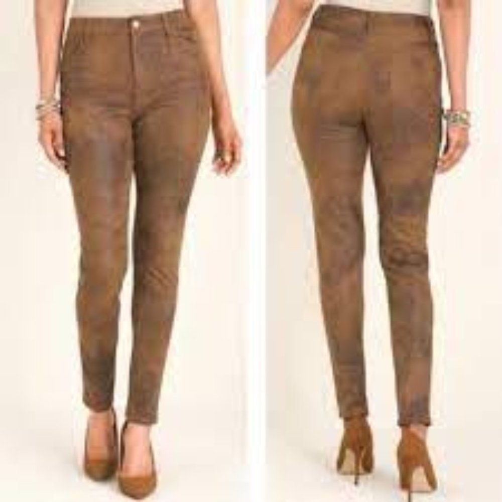 Chico's size 1 M8 Worn Luggage Pants‎ Faux Knit Suede Faux Leather Brown